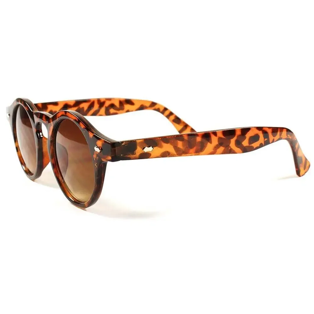 Back in Time Tortoise Men Women Round Sunglasses Retro Keyhole Bridge Design